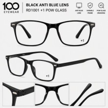100 EYEWEAR BLACK ANTI BLUE LENS RD1001 +1 POW GLA...