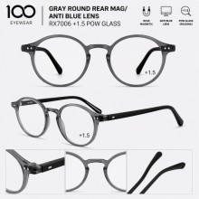 100 EYEWEAR GRAY ROUND REAR MAG/ ANTI BLUE LENS RX...