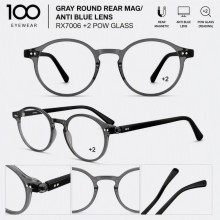 100 EYEWEAR GRAY ROUND REAR MAG/ ANTI BLUE LENS RX...