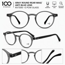 100 EYEWEAR GRAY ROUND REAR MAG/ ANTI BLUE LENS RX...