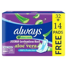 ALWAYS LW MAXI THK ALOE COOL (LIGHT DAY) PAD 46'S