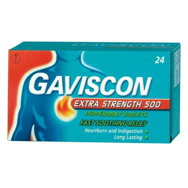 GAVISCON TAB EXTRA PEPPERMINT 500 MG 24'S