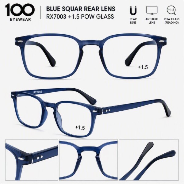 100 EYEWEAR BLUE SQUAR REAR LENS RX7003 +1.5 POW GLASS