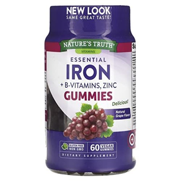 Nature'S Truth Essential Iron Gummies + B Vitamins Zinc Grape 60'S
