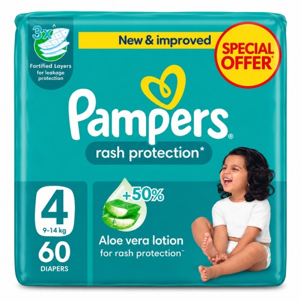 PAMPERS RASH PROTECTION DIAPER ALOE VERA S4 - 60 DIAPER'S